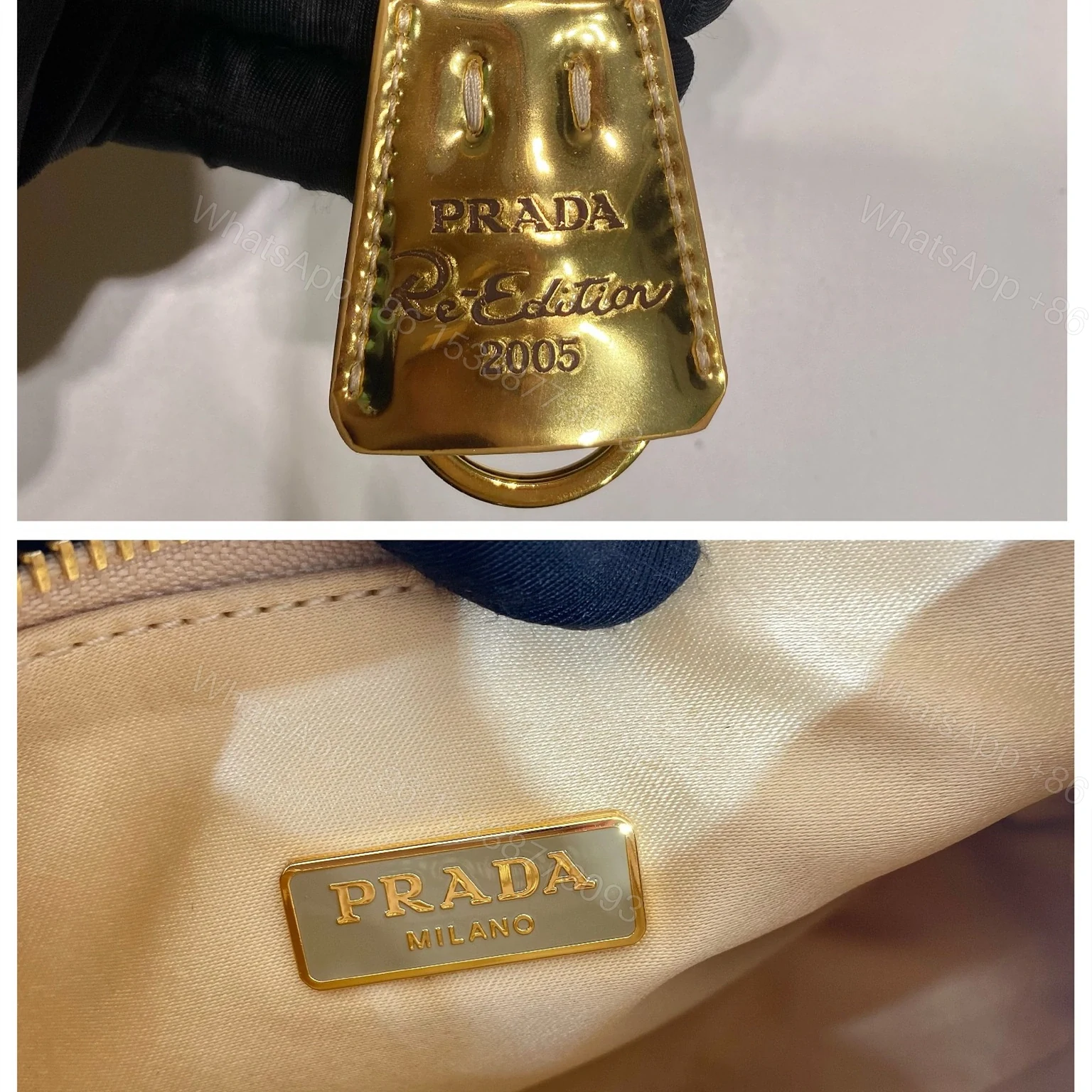 View 9 of 高仿Prada腋下包1BH204金閃鑽免檢版