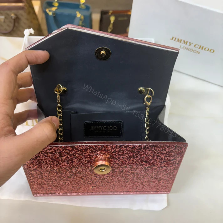 View 7 of FIRST COPY JIMMY CHOO CANDY CLUTCH SHIMMER ROSE HANDBAG