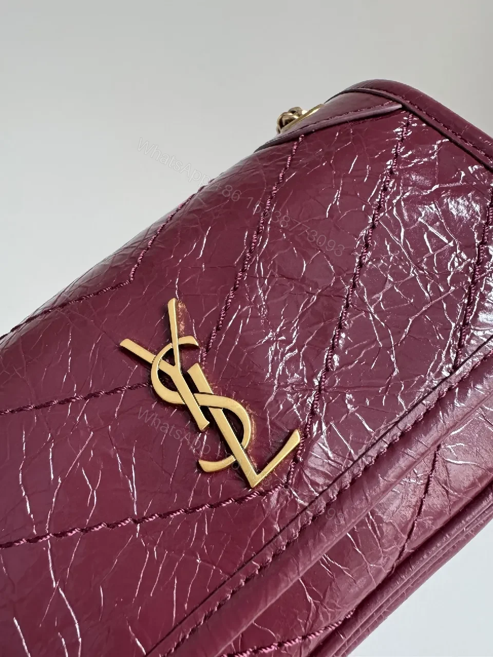 View 8 of Rich Purple Textured Leather Camera Bag with Gold Hardware
