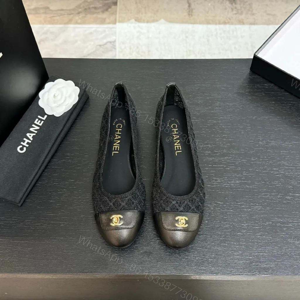View 9 of Knit-Texture Flats with Leather Toe Cap and Gold Hardware