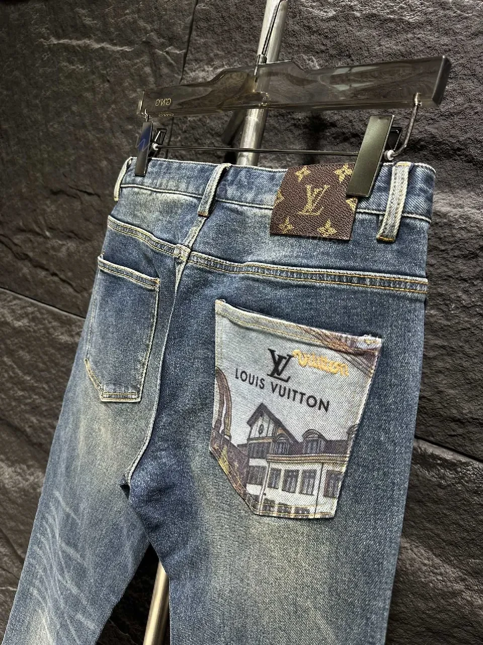 View 5 of Indigo Denim Patch Jeans: Distressed City-Luxe Style