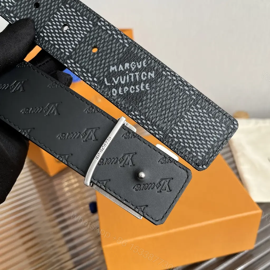 View 3 of Dark Gray Belt with Silver LV Buckle and Monogram Pattern