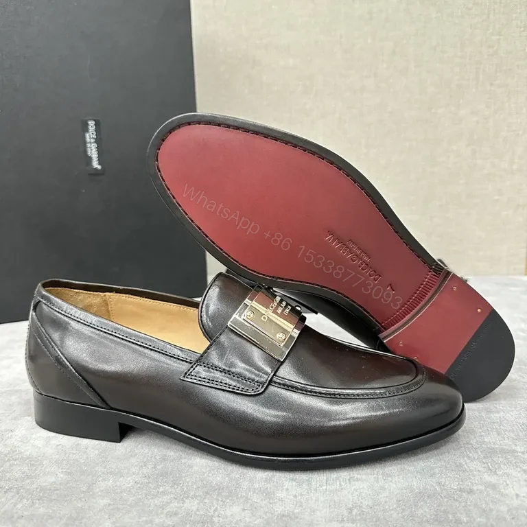 View 3 of Polished Black Leather Loafers with Metallic Band - Classic Luxury Shoes