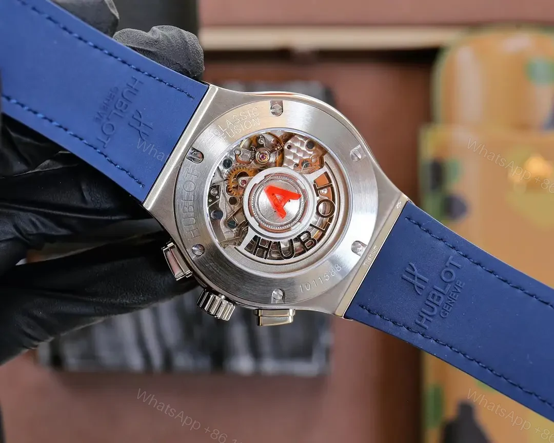 View 7 of Super Clone Hublot Classic Fusion Blue Dial Blue Leather Strap Premium 45MM HUBLOT-CF-BLUE45