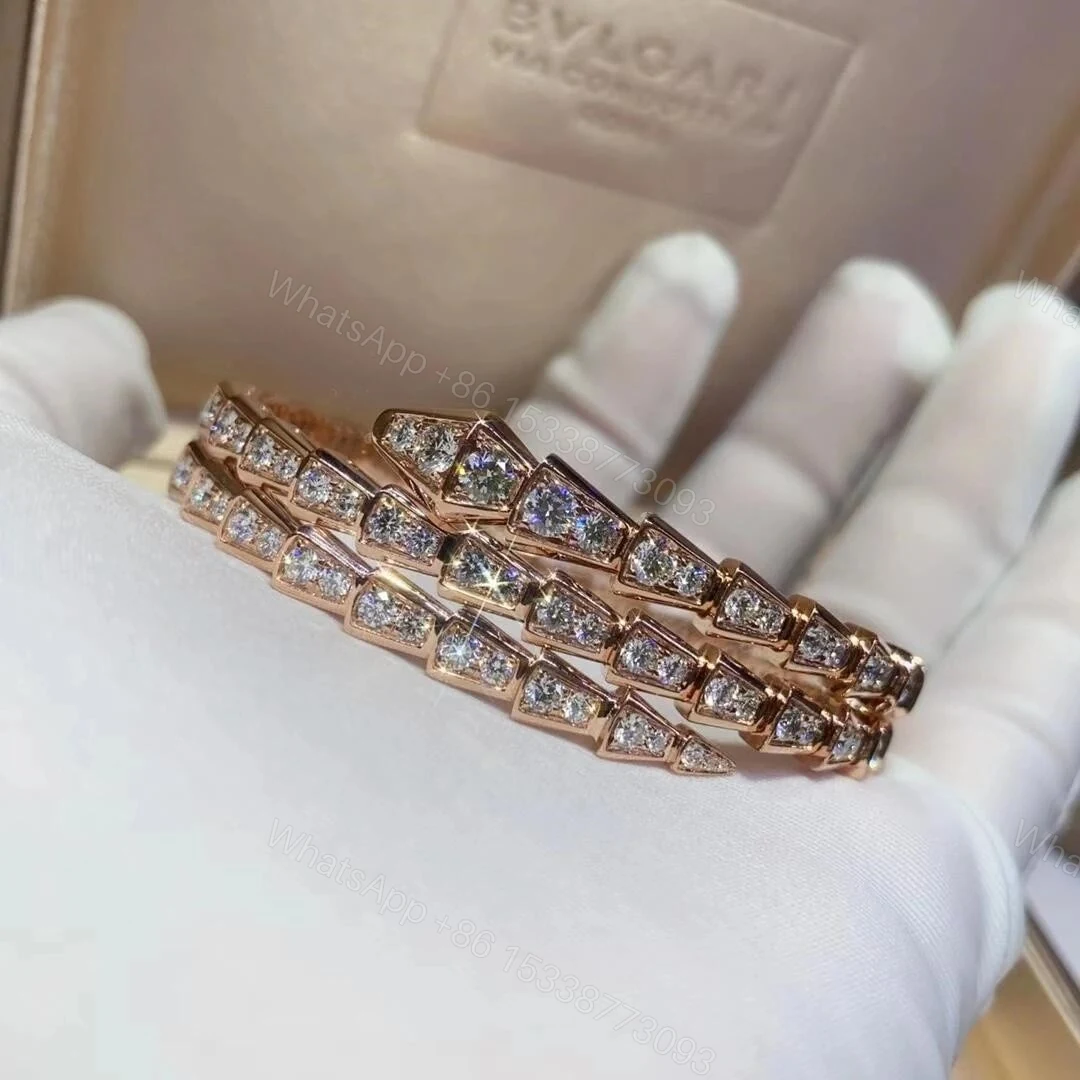 View 3 of Bvlgari 18K Gold Viper Bracelet Full Pave Diamonds 2 coil