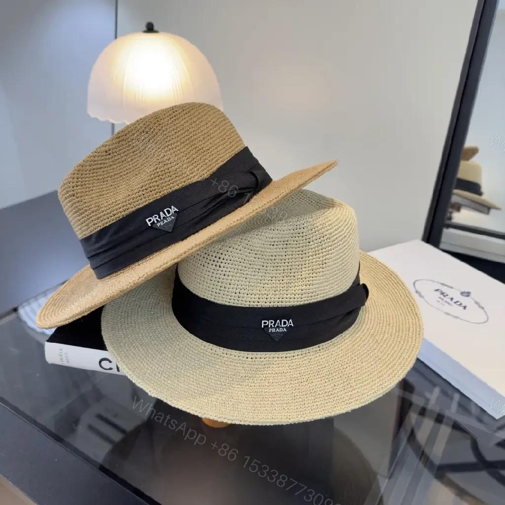 View 8 of Light Tan Straw Wide-Brimmed Floppy Hat with Black Ribbon Band