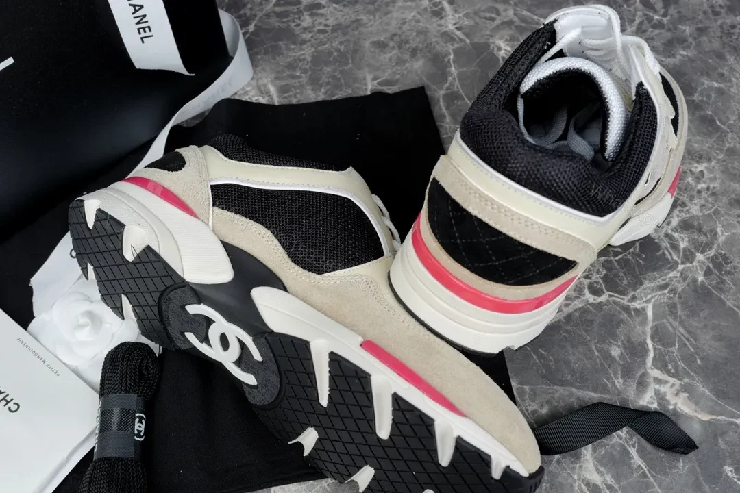 View 2 of Chanel-Inspired Trail Runner: Neutrals, Pink Accents, Luxe Comfort