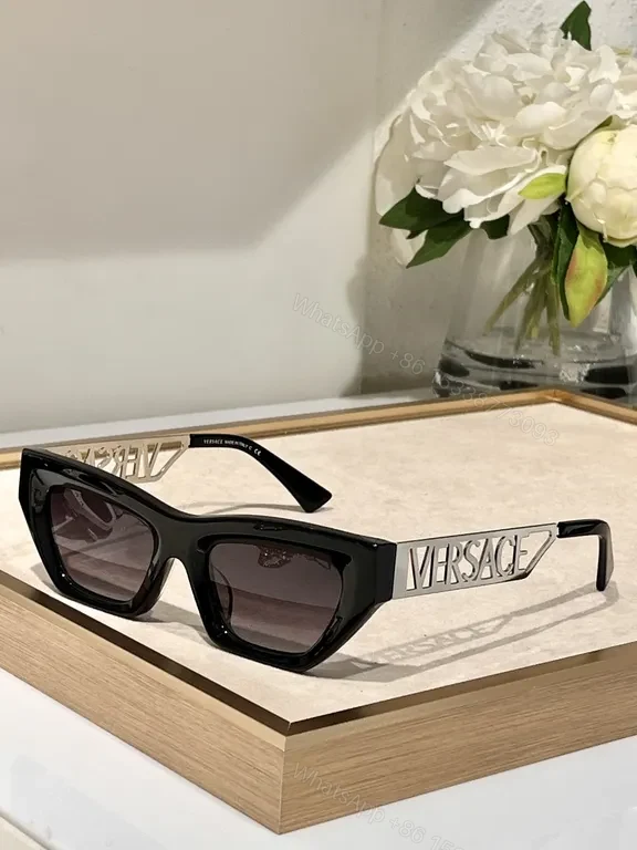 View 8 of Bold Red Frame Sunglasses with Gold Logo Temples, Versace Style