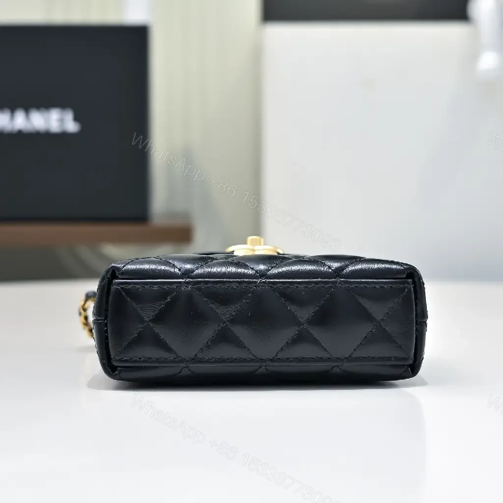 View 10 of Quilted Calfskin Mini Flap Bag: Gold Turn-Lock Luxury