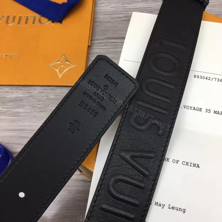 View 3 of Minimalist Black Leather Belt with LV-Inspired Buckle