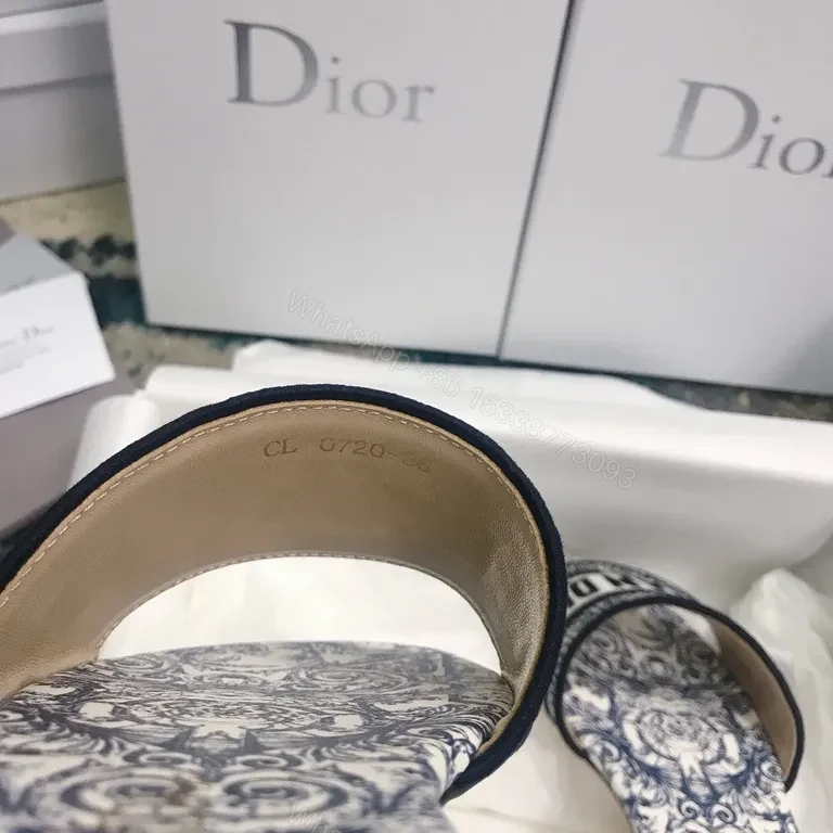 View 4 of Blue-White Patterned Dior Paris Slides - Luxury Everyday Wear