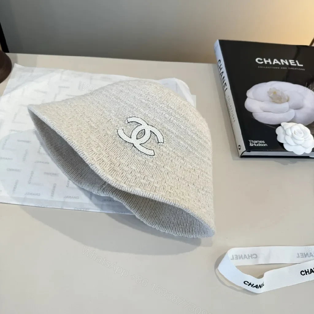 View 5 of Soft-knit White Bucket Hat with Subtle Logo Embroidery
