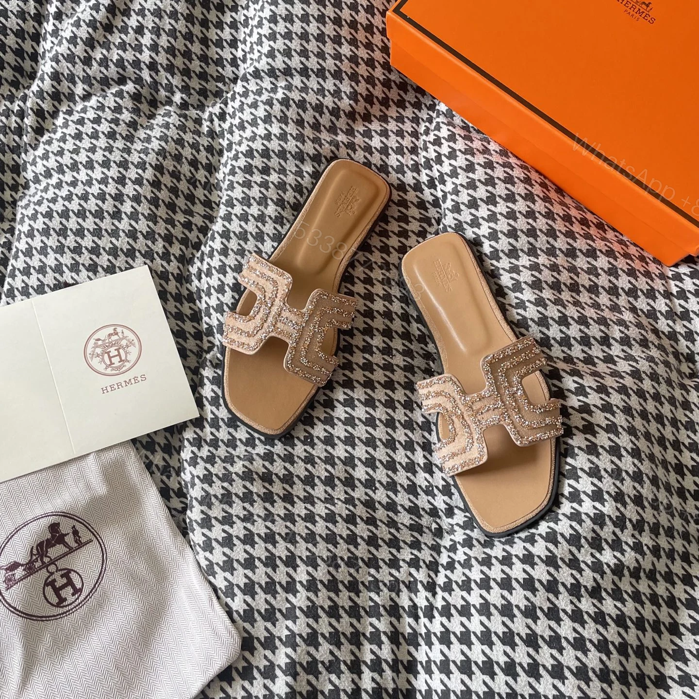 View 2 of HERMES ORAN SANDAL BEIGE MACRAMÉ NUDE H212010Z 3E350