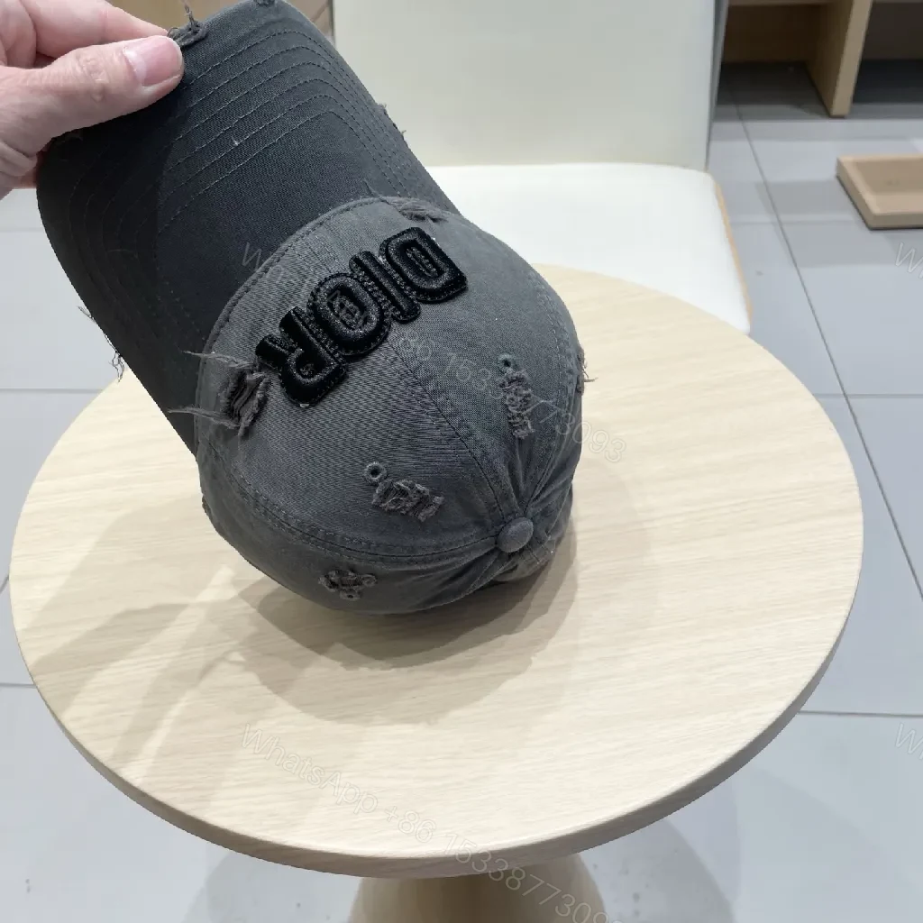View 2 of Charcoal Cotton Distressed Cap: Dior-Inspired Monogram Edge