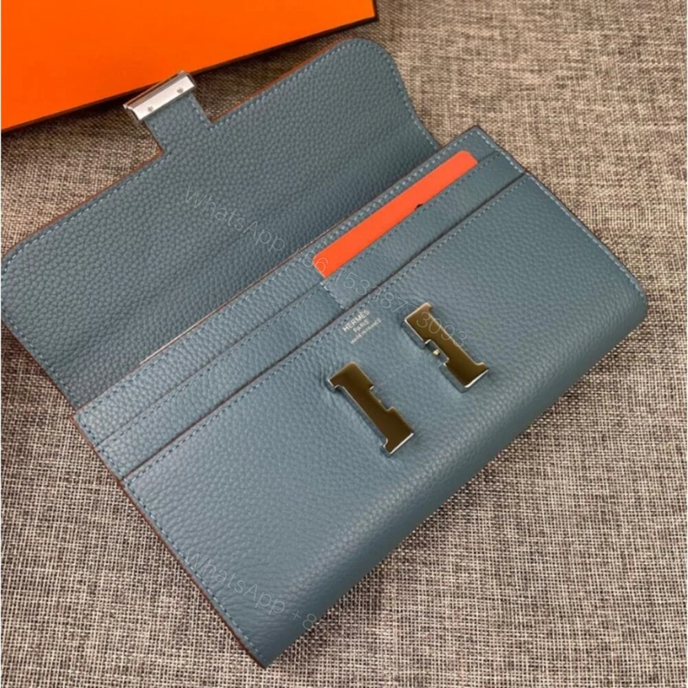 View 4 of Hermes Constance Togo Long Wallet Silver Toned Hardware Blue 20Cm