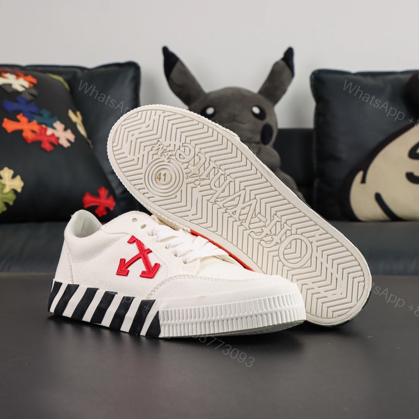 View 3 of Off White Low Vulcanised White Red