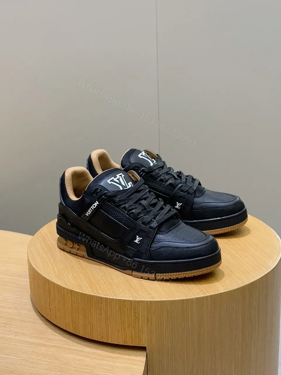 View 6 of Black Leather-Luxe Trainers with LV Detailing, Everyday Edge