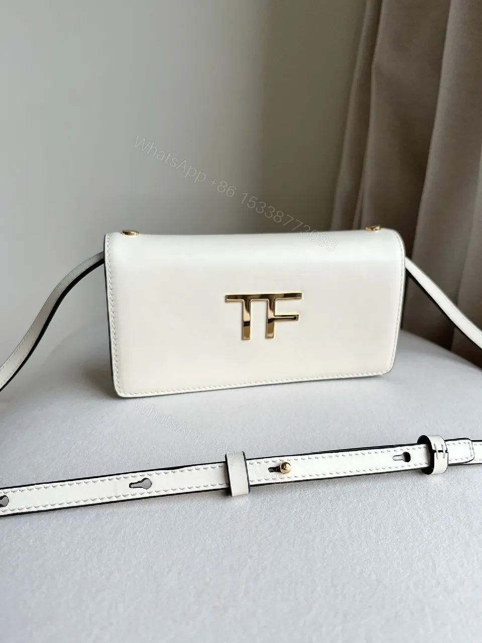 View 3 of Ivory Light-Nappa Tiny Structured Bag with Gold TF Hardware
