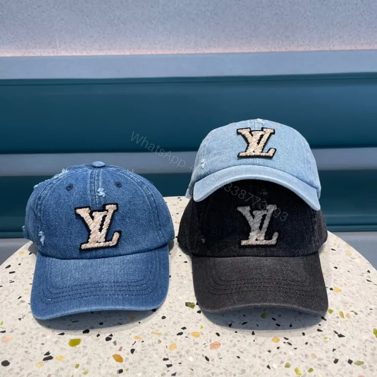 View 6 of Blue Denim Cap Lux Embroidered LV Logo â€“ Casual Luxury Hat