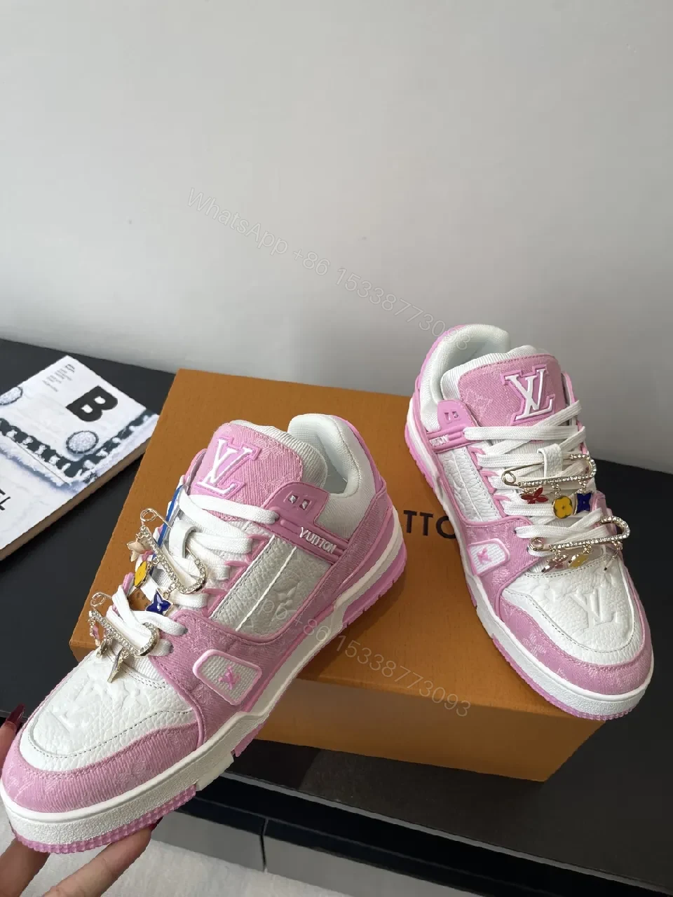 View 6 of Pink & Ivory Designer-Influenced High-Top Sneakers with Comfort