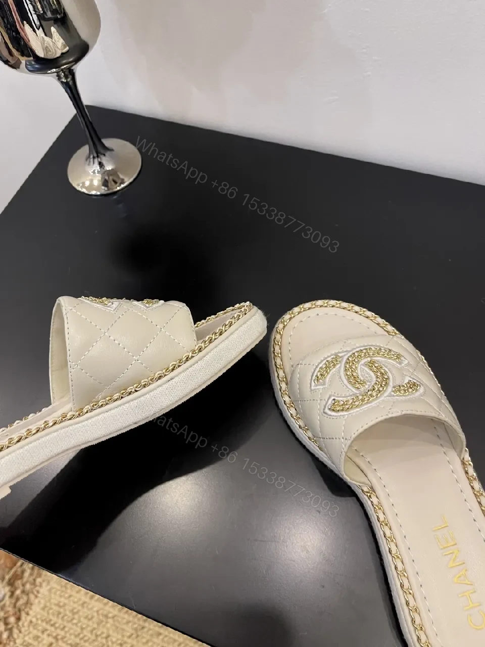 View 7 of Taupe Leather Slip-Ons: Luxe Logo Chic Comfort Sandals