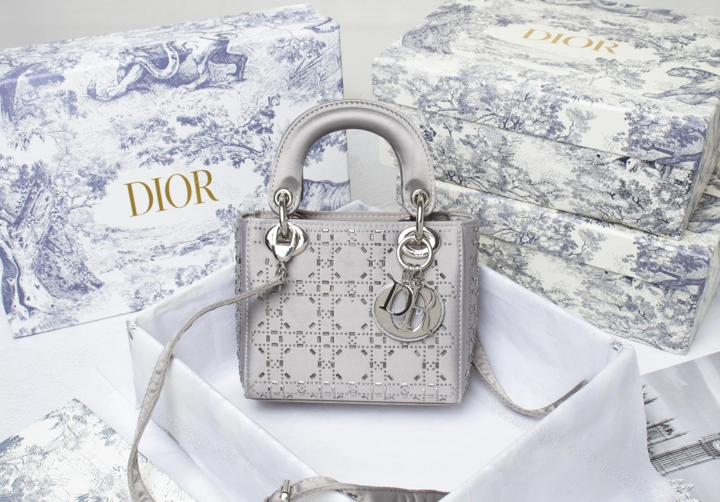 Lady Dior Embellished Cannage Satin Mini — view 1