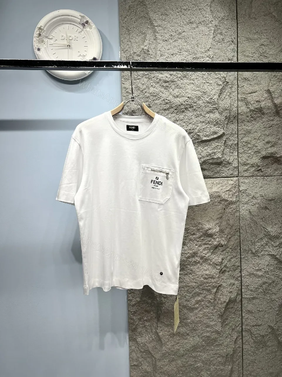 White Cotton Tee with Pocket Zip-Detail, Modern Luxury Top — view 1