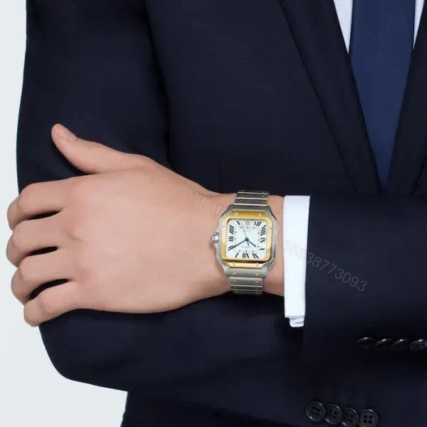 View 4 of Replica Cartier Santos de Cartier Men Automatic Silver Stainless Steel Watch W2SA0009