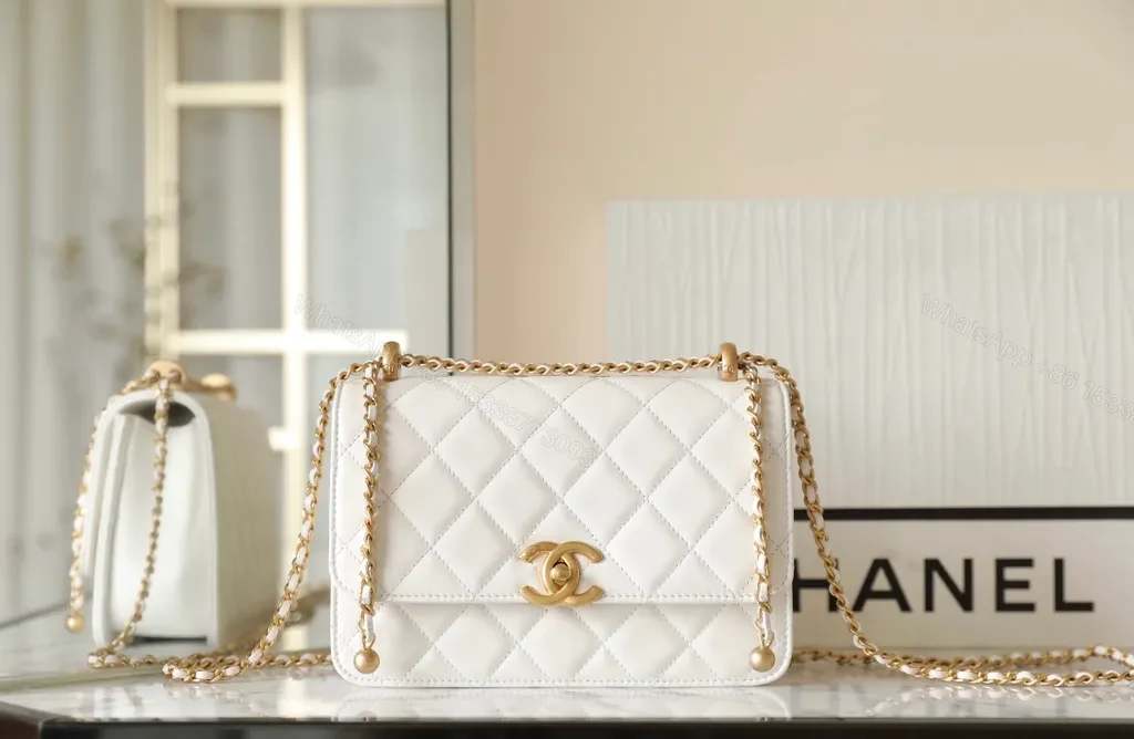 White Quilted Flap Bag with Gold Chain â€“ Designer-Inspired Luxury — view 1