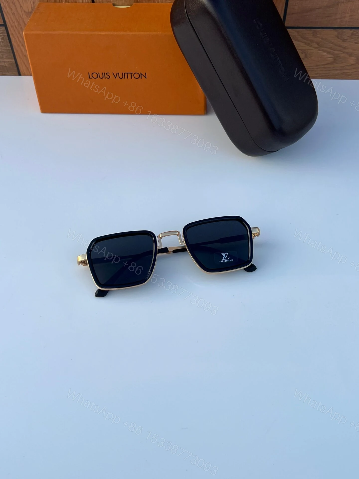View 4 of Louis Vuitton Classic Square Gold Sunglasses Black Lens