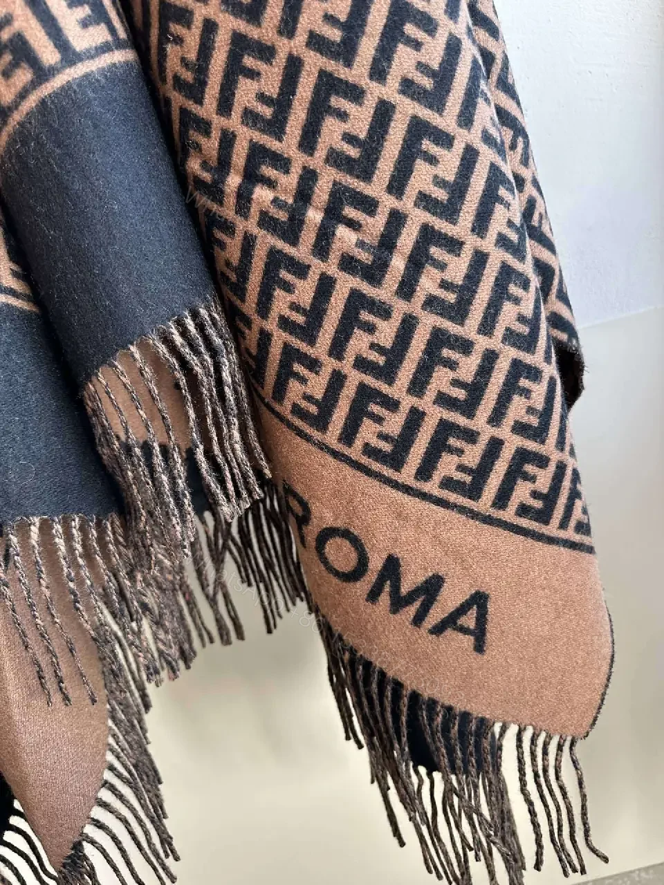 View 2 of Lux Knit Wrap: Monogram-Inspired, Two-Tone, Fringe Detail