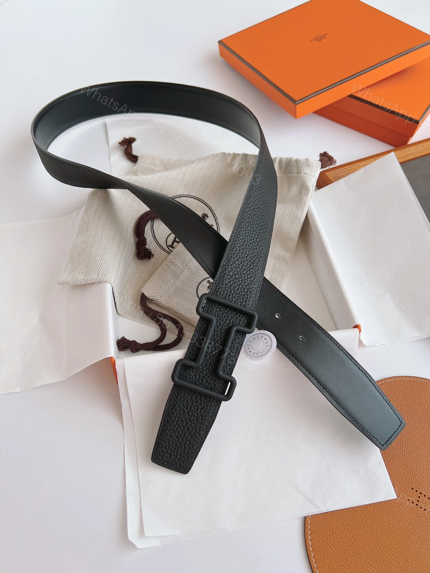 View 4 of HERMES LEATHER BELT WITH H BUCKLE BLACK 38MM