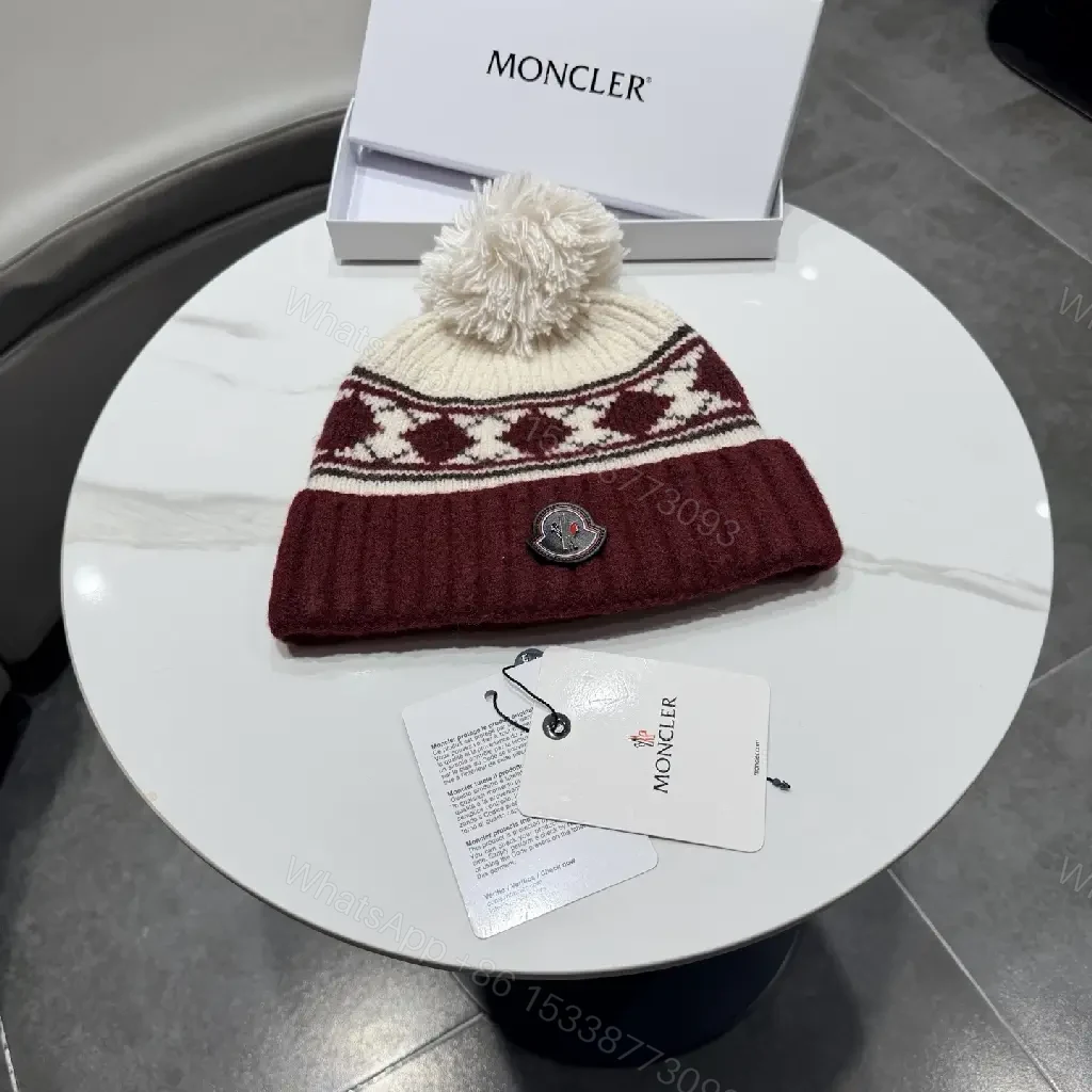 Warm Wool Blend Beanie with Nordic Band and Pom Pom — view 1