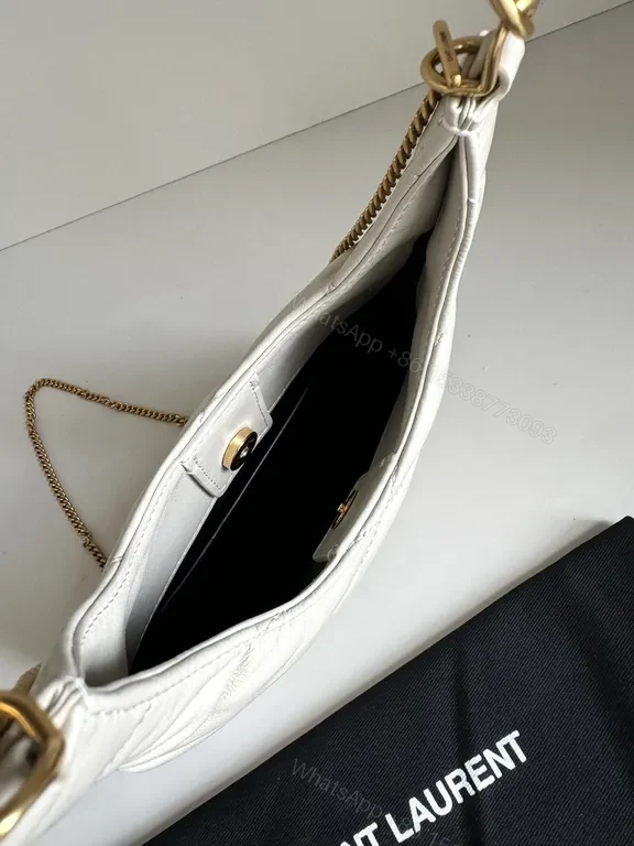 View 3 of White Quilted Saint Laurent Handbag: Gold-Accent Compact Luxury