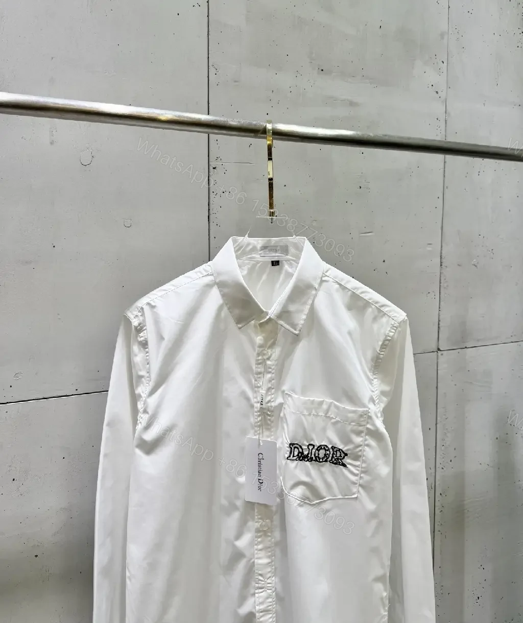 View 9 of White Cotton Shirt with DIOR Pocket Minimal Logo Front Shirt