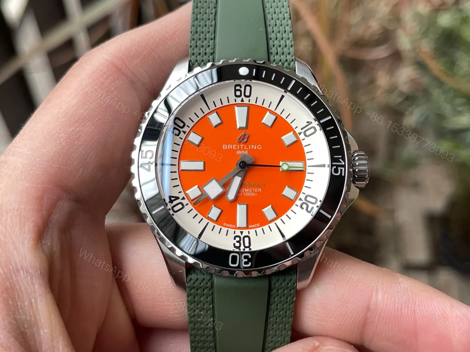 Breitling Superocean Orange Replica 44MM Premium Green Rubber Strap Diver Edition BT-SO-ORN-GRN-44 — view 1