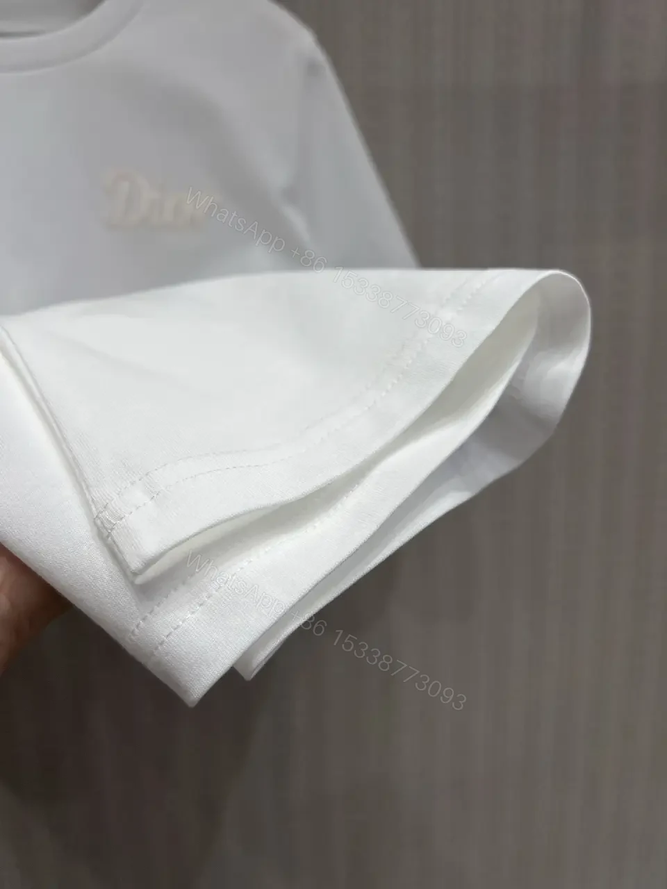 View 3 of White Cotton Minimalist Tee with Embroidered Dior Logo T-Shirt