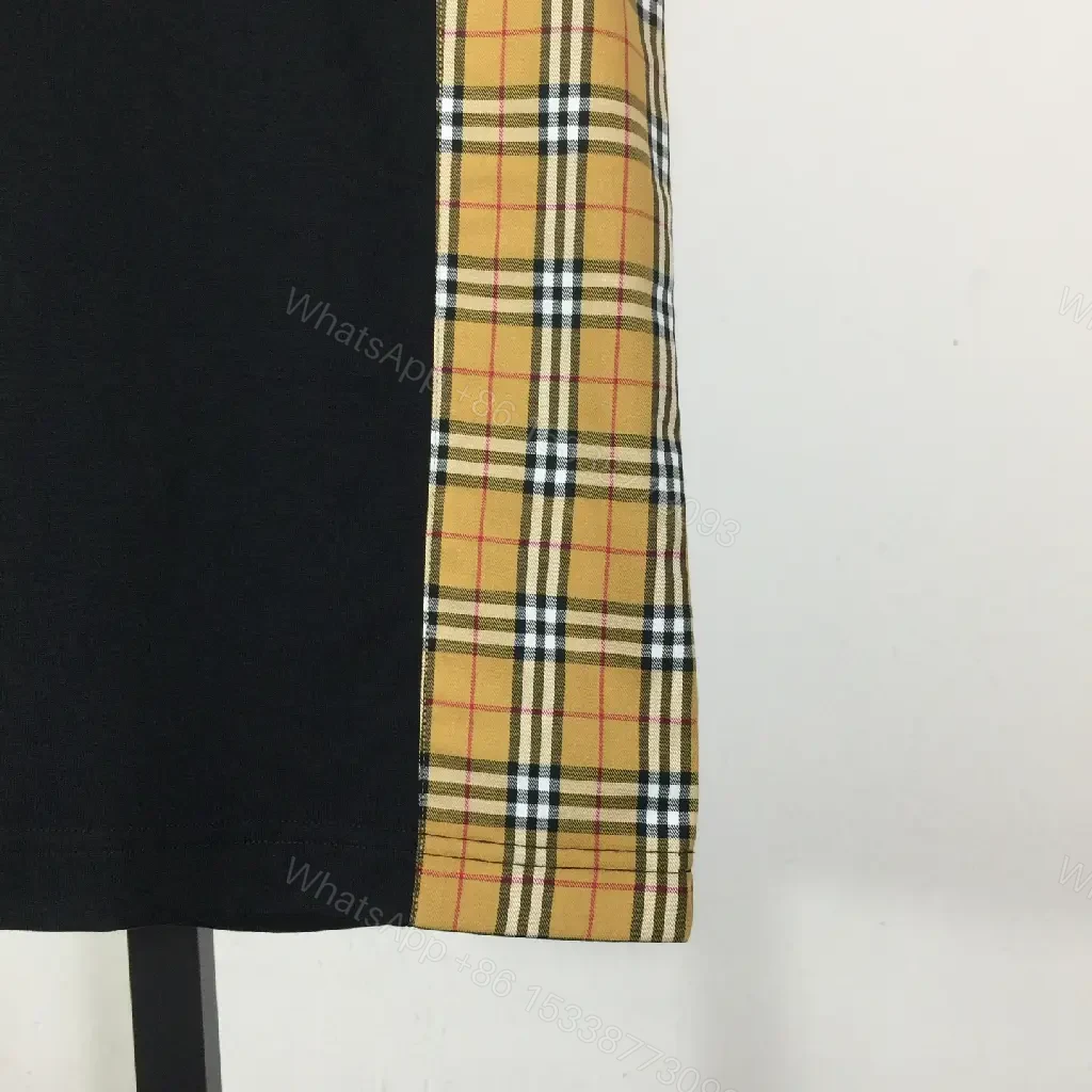 View 4 of Bold Contrast Plaid Panels Tee | Cotton Knit Modern Minimalist Essentials
