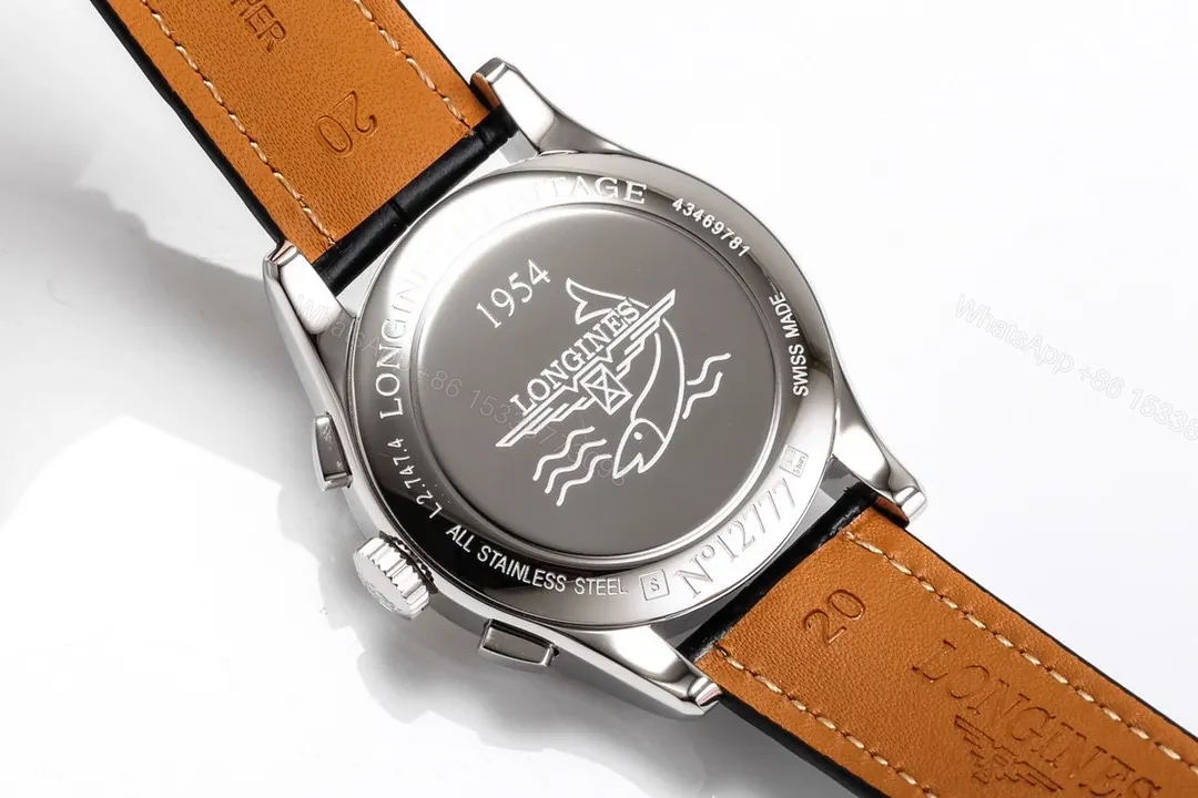 View 8 of Longines Classic Re Edition Men’s Watch Silver Case White Dial Brown Leather Strap 40mm