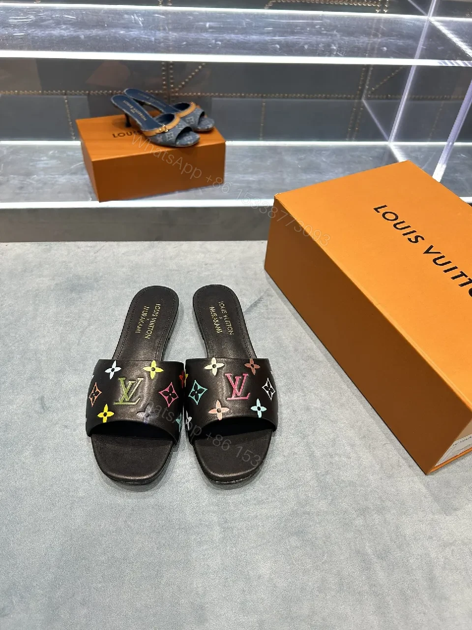 View 5 of Colorful Rainbow Monogram Slide Sandals