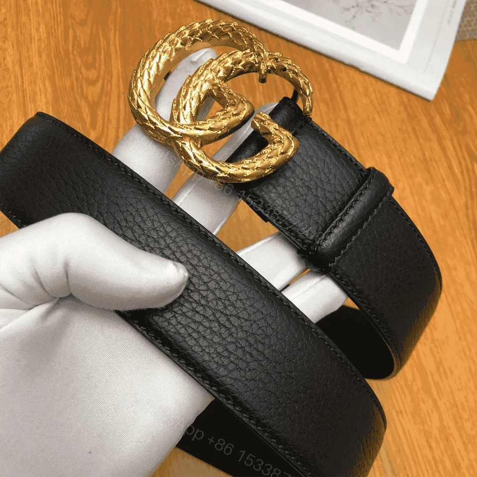 View 7 of GUCCI LEATHER BELT W/ TEXTURED DOUBLE G BUCKLE – B10