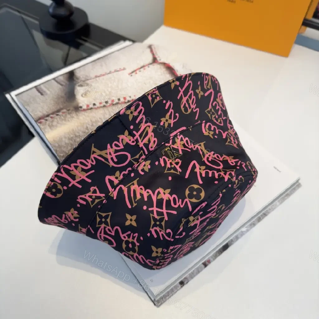 View 9 of Black Canvas Hat with Pink Graffiti Script LV Logos