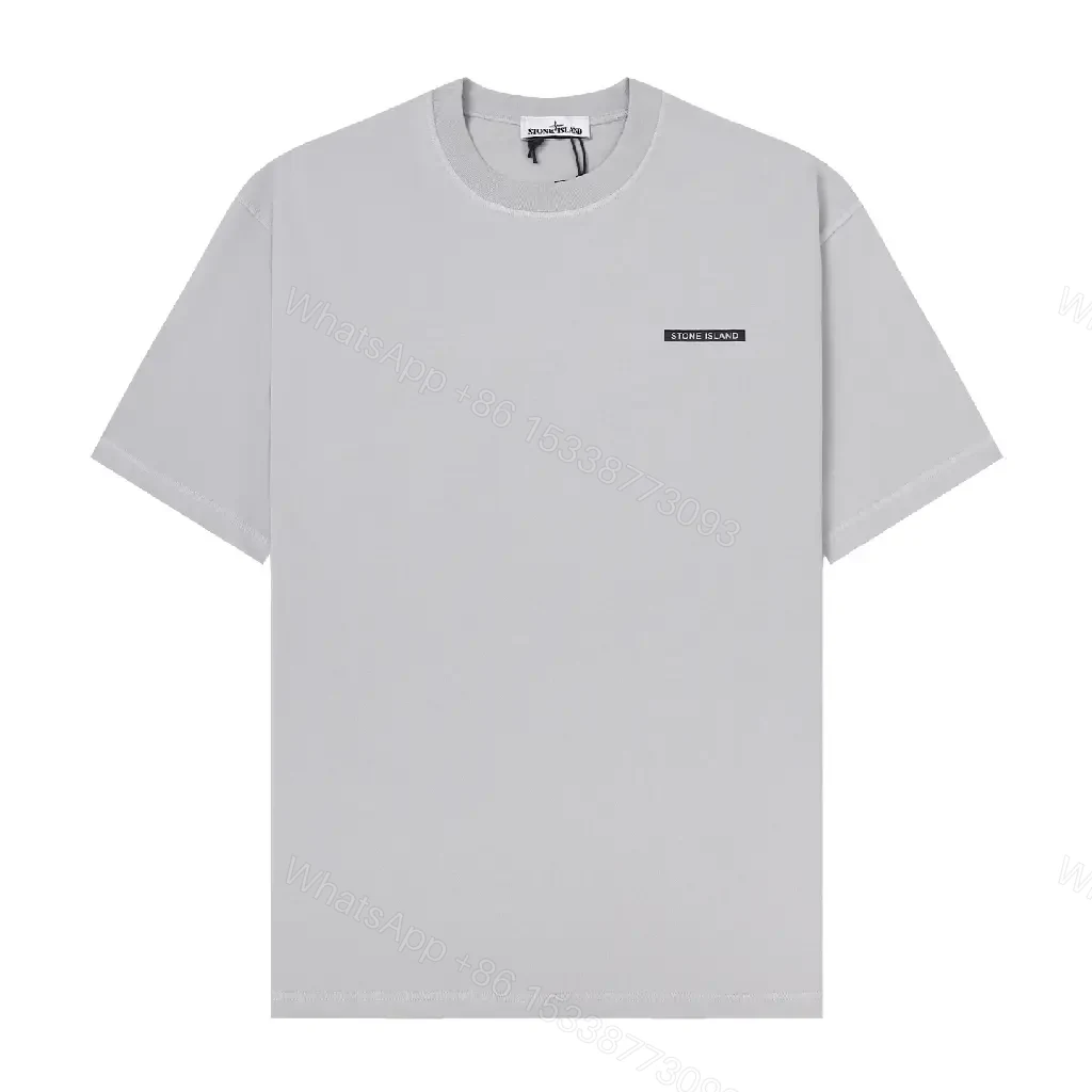 View 10 of Light Gray Cotton Tee Stone Island Logo Minimalist Style T-Shirt