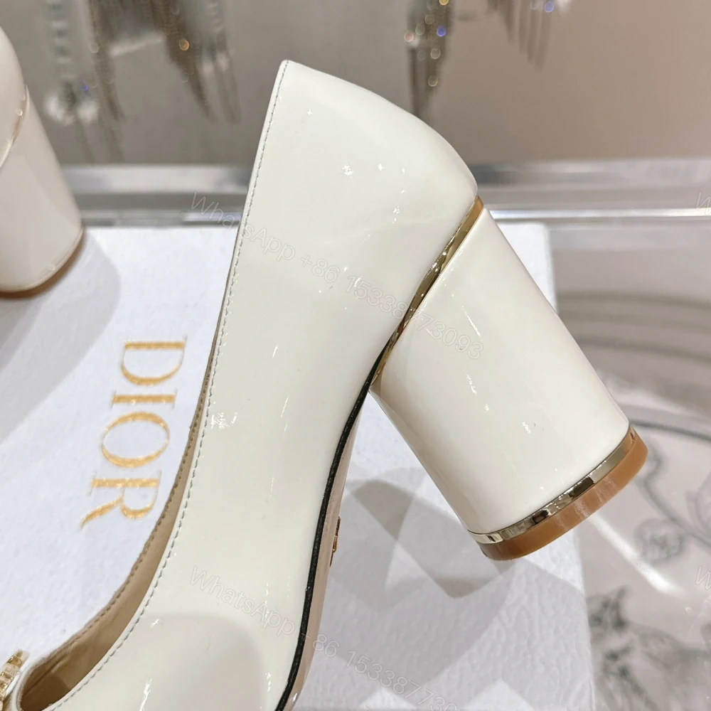 View 8 of 高仿Dior*Miss系列KCX320方頭LOGO金屬扣高踭單鞋白色免檢版