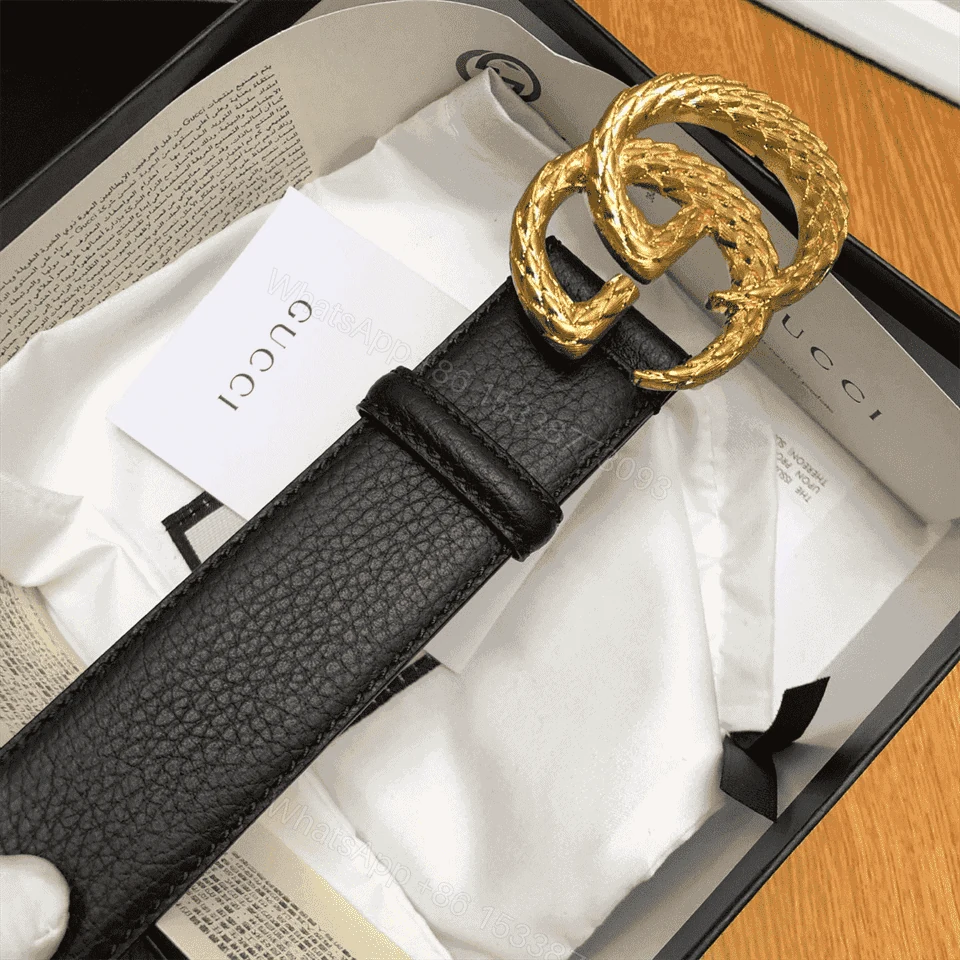 View 6 of GUCCI LEATHER BELT W/ TEXTURED DOUBLE G BUCKLE – B10