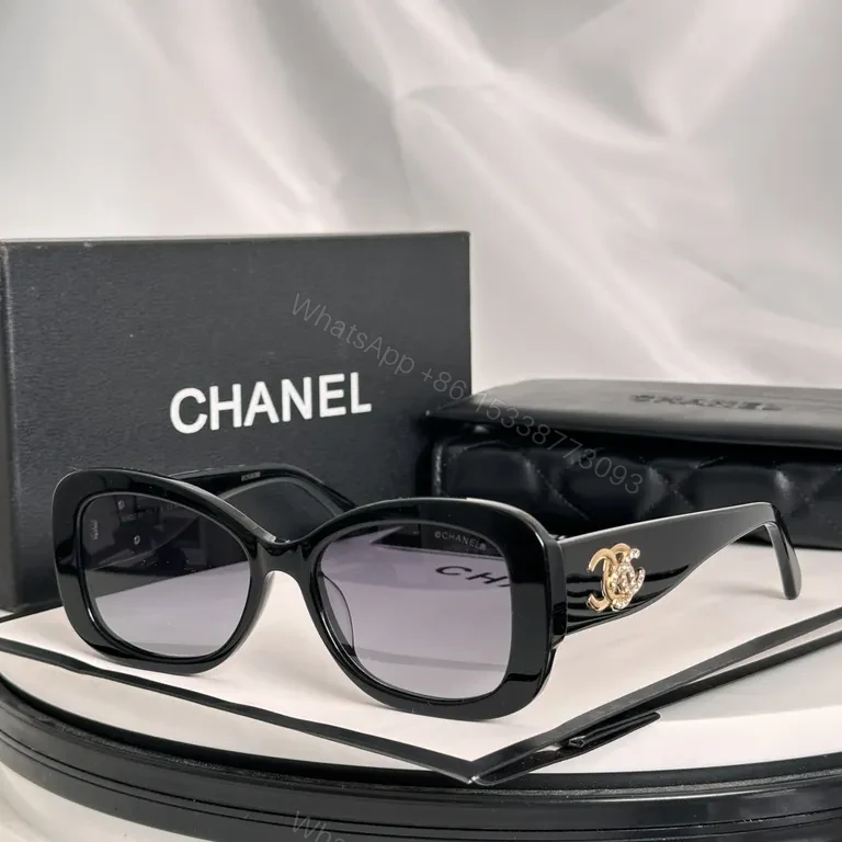 View 7 of Black Acetate Chanel-Style Oversized Sunglasses with Logo Detailing - Luxury Eyewear