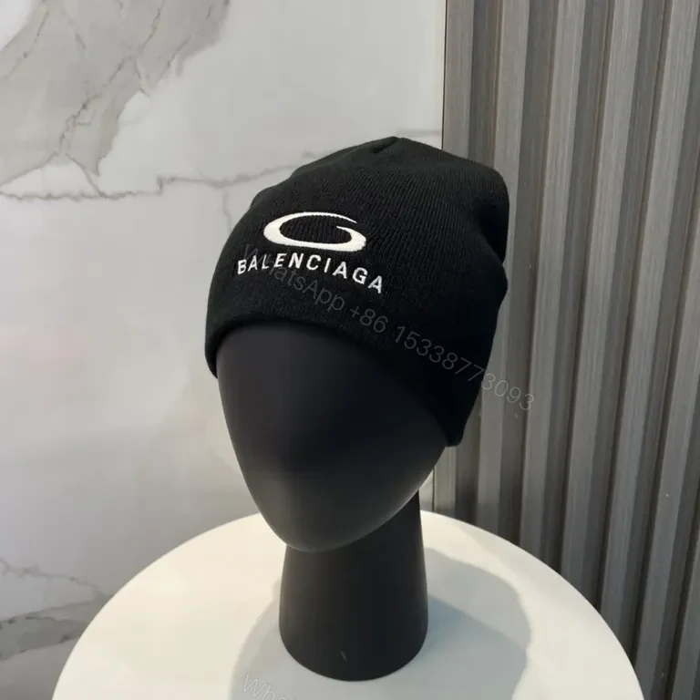 View 3 of Chic Black Knit Beanie: Subtle Balenciaga Logo, Warmth