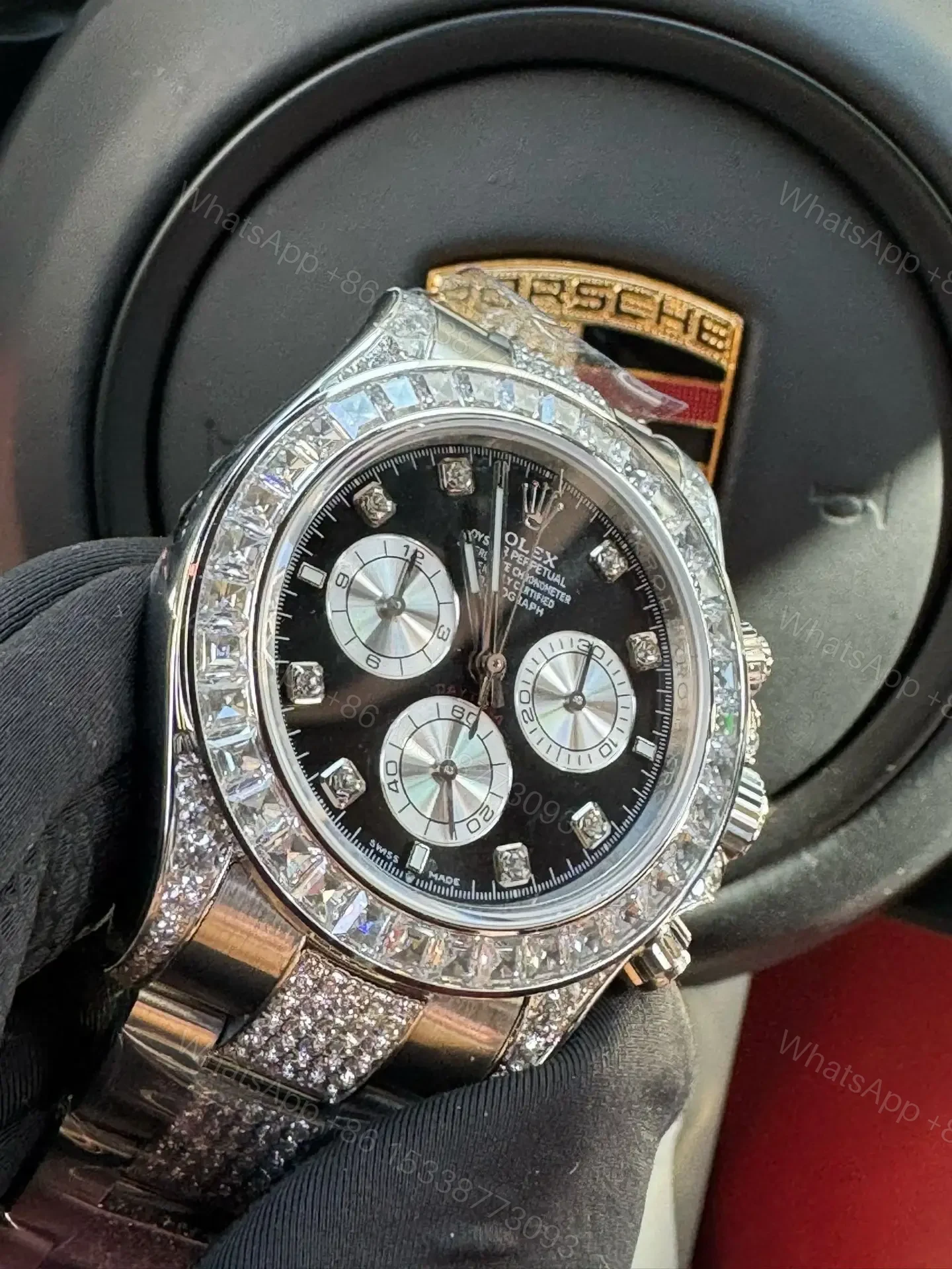 View 8 of Rolex Daytona Black Diamond Dial Paved Diamond Bezel Bracelet Edition 40mm RG-DAYTONA-BLACK-DIAMOND-PAVE