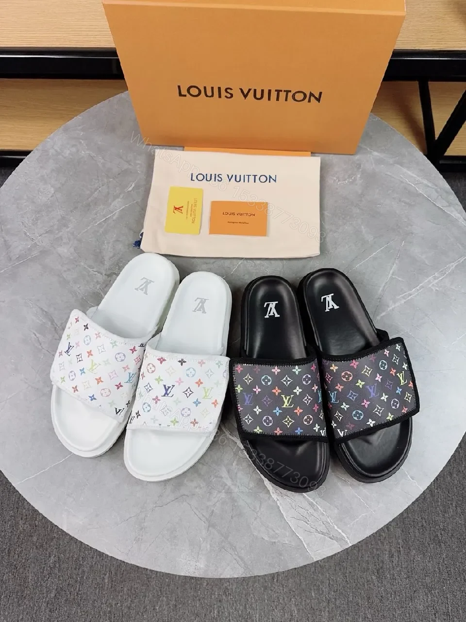 View 5 of Rainbow Monogram Slide, Premium Comfort, Luxury Casual Slip-On