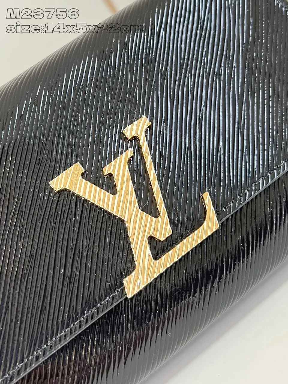 View 2 of Chic Black Lambskin Wallet Clutch with Gold Crest